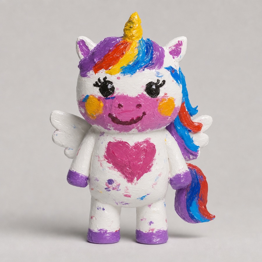 Figure made from the drawing, shown as a child might paint it: Unicorn